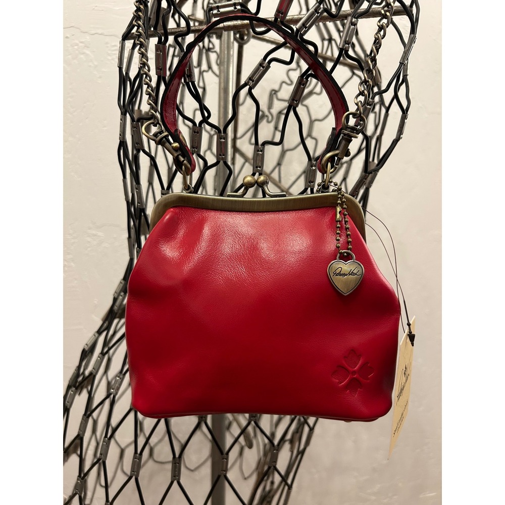 Patricia Nash Strawberry Red Leather Frame Bag Kiss Lock Crossbody Handbag